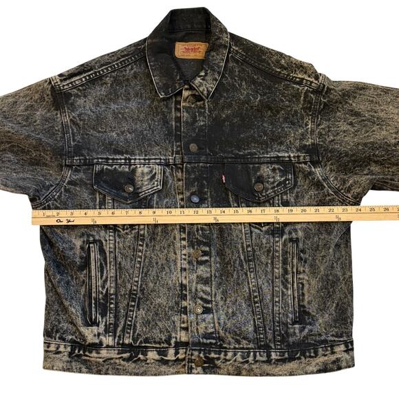 Vtg 80s Levis Denim Trucker Jacket Mens Large Black Acid Washed USA 70507-0253 - Picture 8 of 9